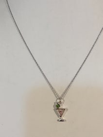 Vintage Sterling Silver martini pendant Necklace 18"