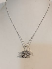 Vintage Sterling Silver baby carrage pendant Necklace 15"