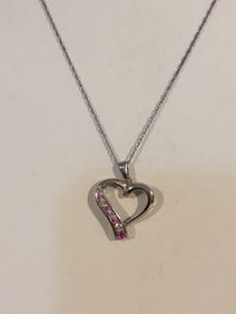 Vintage Sterling Silver Spinel heart Necklace 18"