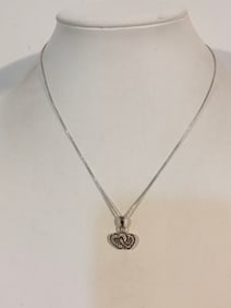 Vintage Sterling Silver double heart pendant Necklace 15"