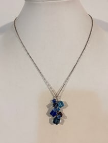 Vintage Sterling Silver Aqua bead dangle Necklace 17"