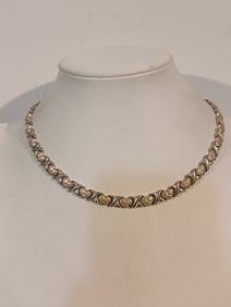 Vintage Sterling Silver XOXO Heart choker Star Gold Necklace 14"