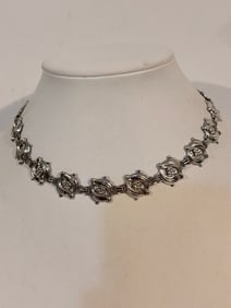 Vintage Sterling 925 Floral Necklace c. Pre 1943 12"