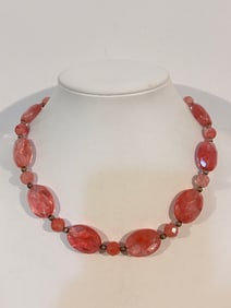 Vintage Sterling Silver pink gem stone Necklace 16"