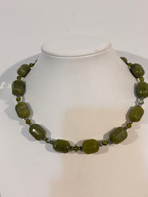 Vintage Sterling Silver green gem stone Swarovski Necklace 15"