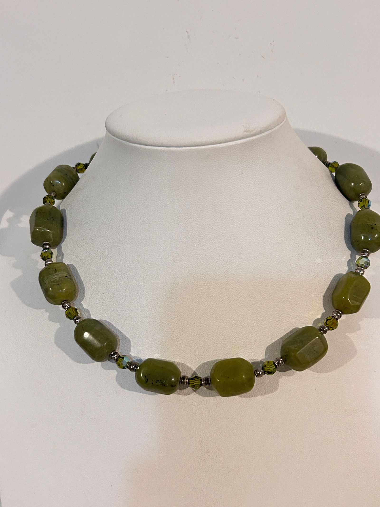 Vintage Sterling Silver green gem stone Swarovski Necklace 15" (1 of 5)