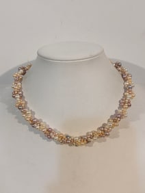 Vintage 14K Gold twist pearl beaded Necklace 16"