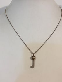 Tiffany & Co. Diamond Heart Key Pendant Sterling Silver