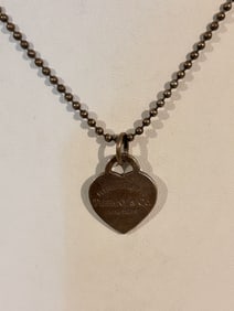 Tiffany & Co. Sterling Silver 4mm Bead Ball Heart Tag Please Return To Necklace