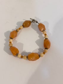 Vintage Sterling Silver Spinel beaded Swarovski Bracelet 8"