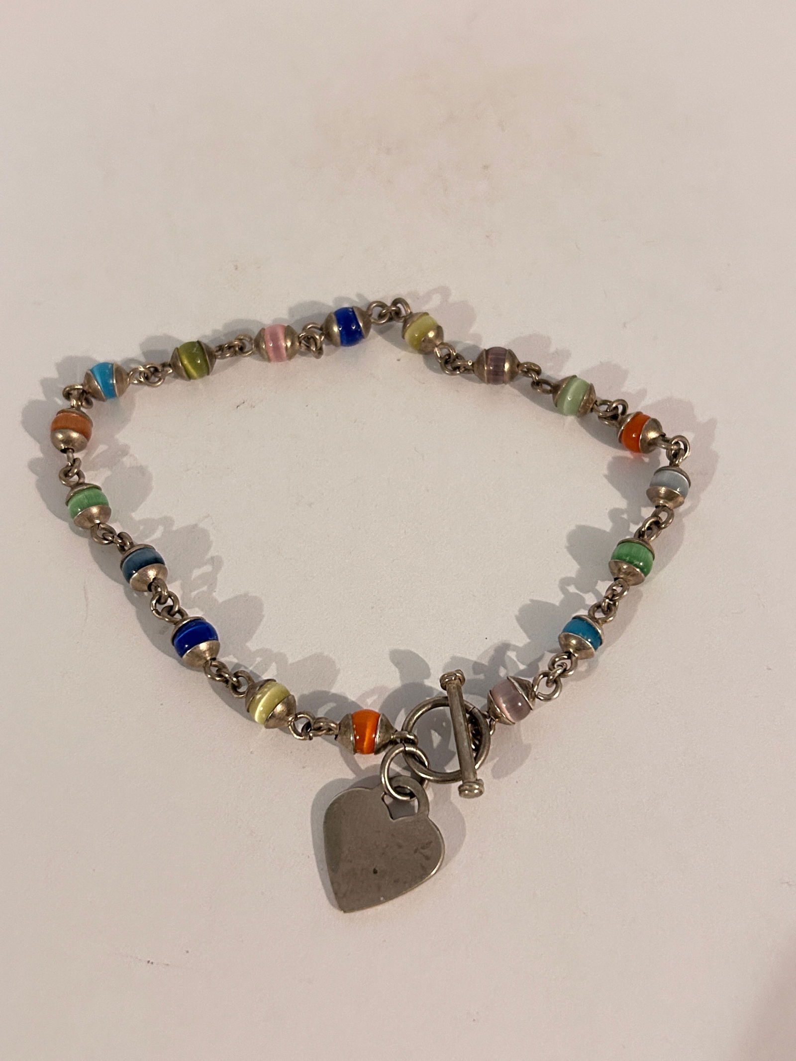 Vintage Sterling Silver beaded large heart Bracelet 10" (1 of 5)