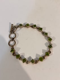 Vintage Sterling Silver Green Tourmaline Bracelet 8"