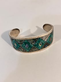Vintage Alpaca Silver Green Bracelet 7"
