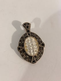 SU Sterling Silver Marcasite Gemstone Oval Pendant