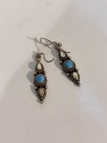 Vintage Sterling Silver Turquoise mother of pearl Earrings