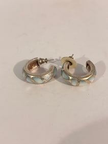 Designer CNA 925 Sterling Thailand Inlay Mother of pearl Half Hoop Pierced Earrings