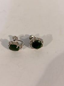 Vintage Sterling Silver Sorrento Signed Earrings Nephrite Jade filigree