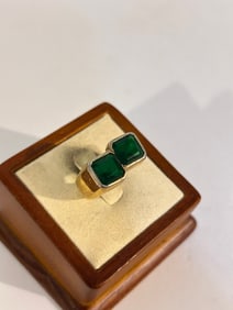 Vintage Sterling Silver green glass Ring sz 8