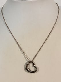 Tiffany & Co. Elsa Peretti Silver 7/8" Open Heart pendant Necklace 16"