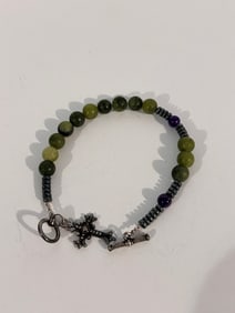 Vintage green Tourmaline bead Bracelet 8"