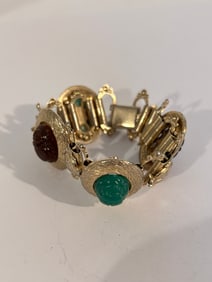 Vintage colorful heavy scarab gold tone Bracelet 7"
