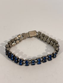 Vintage old blue rhinestone double Bracelet 7"