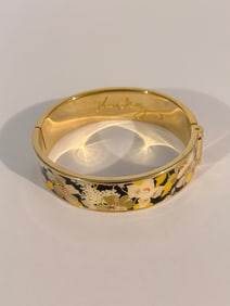 Vera Bradley Signed Bangle Tapestry Enamel Style Metal Bracelet Flowers hinged 7"