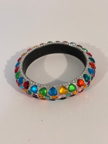 Vintage colorful rhinestone glitzy heart Bracelet 7"