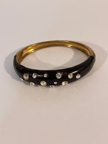 Vintage Black Enamel rhinestone hinge Bracelet 8"
