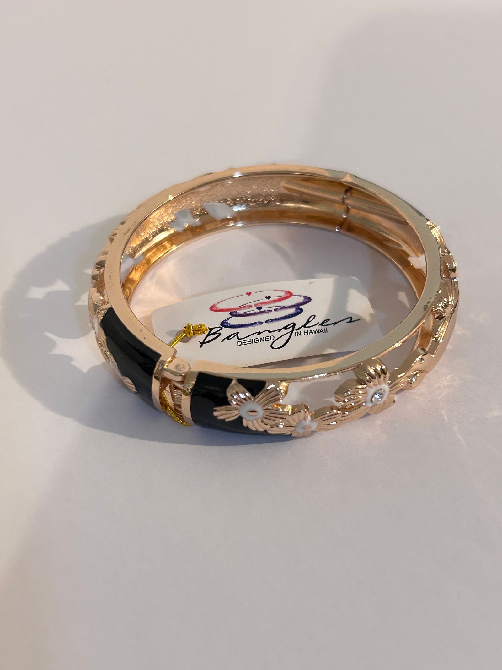 Vintage Black Enamel rhinestone hinge Bangles Bracelet 8" (1 of 3)