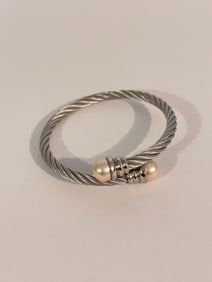 Vintage Silver Cable Twist pearl Bracelet 8"