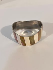 Vintage Mother of pearl stainless cuff Bracelet 8"