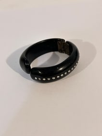 Vintage thk Black Acrylic hinge rhinestone Bracelet 7"