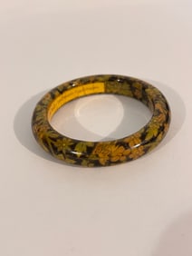 Vintage Buch Deichmann Bangle Bracelet Green Floral Flower Denmark 7"