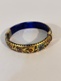 Vintage Chinese Jewelry Cloisonne Wide hinged Enamel Bracelet  8"