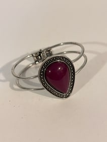 Vintage hinged purple silver tone Bracelet 7"