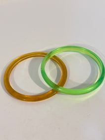Vintage Amber Applejuice BAKELITE Bracelet & 1 green Acrylic Bracelet 7"
