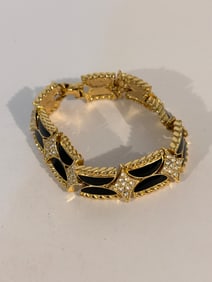 Vintage gold tone rhinestone enamel Bracelet 7"