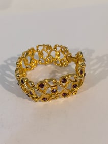 Vintage gold tone purple rhinestone Bracelet 7"
