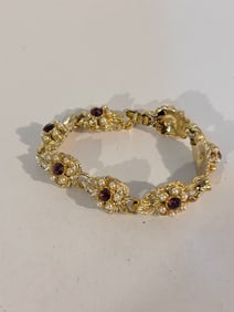 Vintage gold tone pearl rhinestone Bracelet 7" missing some pearls