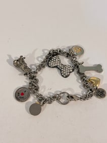 Vintage silver tone dog charms Bracelet 7"