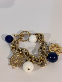 Vintage gold tone heavy ship wheel marine Bracelet 7"