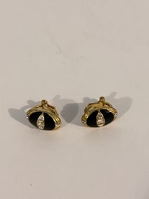 Vintage Goldtone enamel seeing eye clip on Earrings