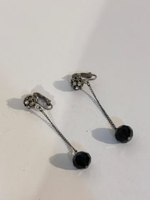 Vintage rhine stone black glass bead Earrings
