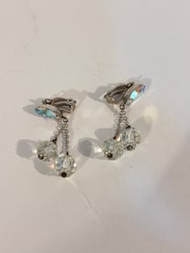 Vintage Lewis Segal of California Rhinestone Earrings w Long Crystal Dangles