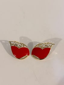 Vintage gold tone red enamel post Pierced Earrings