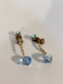 Vintage blue rhinestone dangle Earrings
