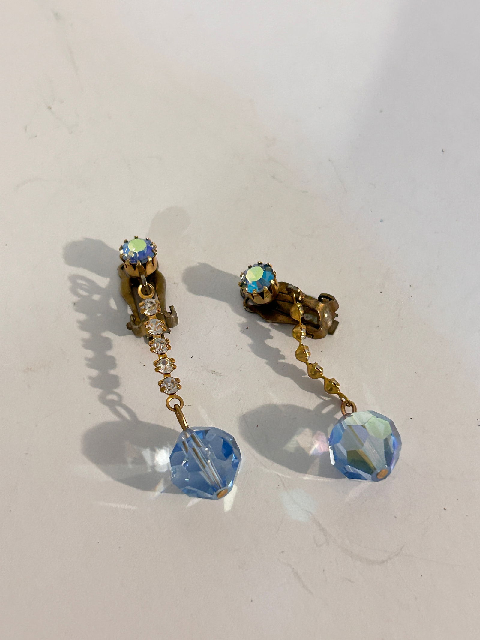 Vintage blue rhinestone dangle Earrings (1 of 4)