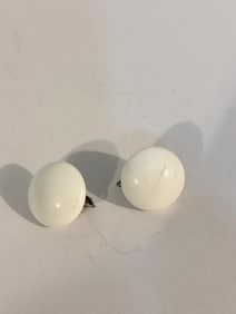 Vintage Signed RICHELIEU White domed Button Earrings