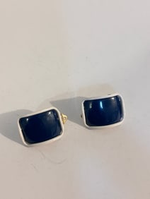 Vintage blue enamel clip on Earrings